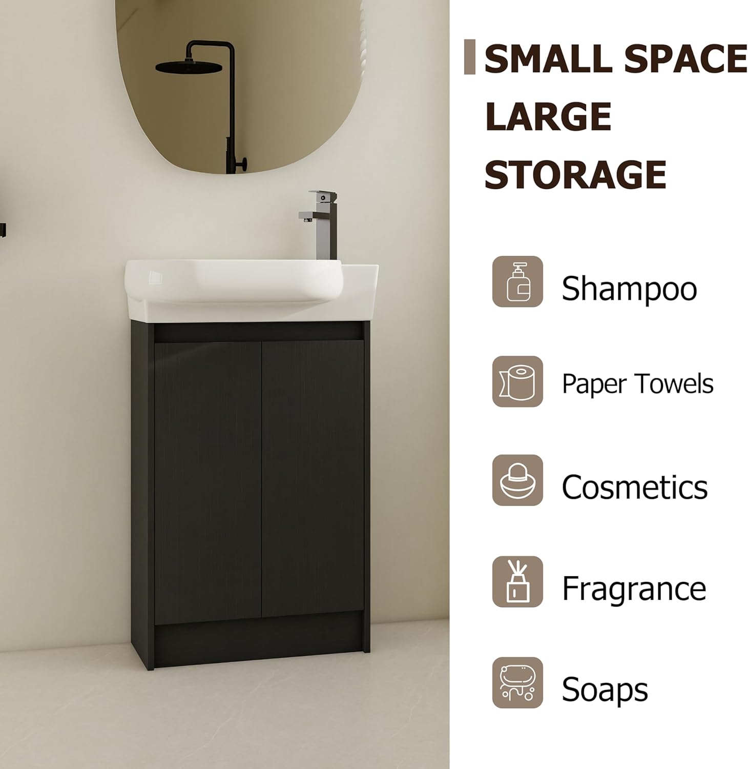 Henf Small Bathroom Vanity with Sink, 23" Freestanding Bathroom Vanity Combo with Ceramic Sink and Adjustable Shelf,Single Wood Bath Room Set w/Soft Closing Doors for Small Space