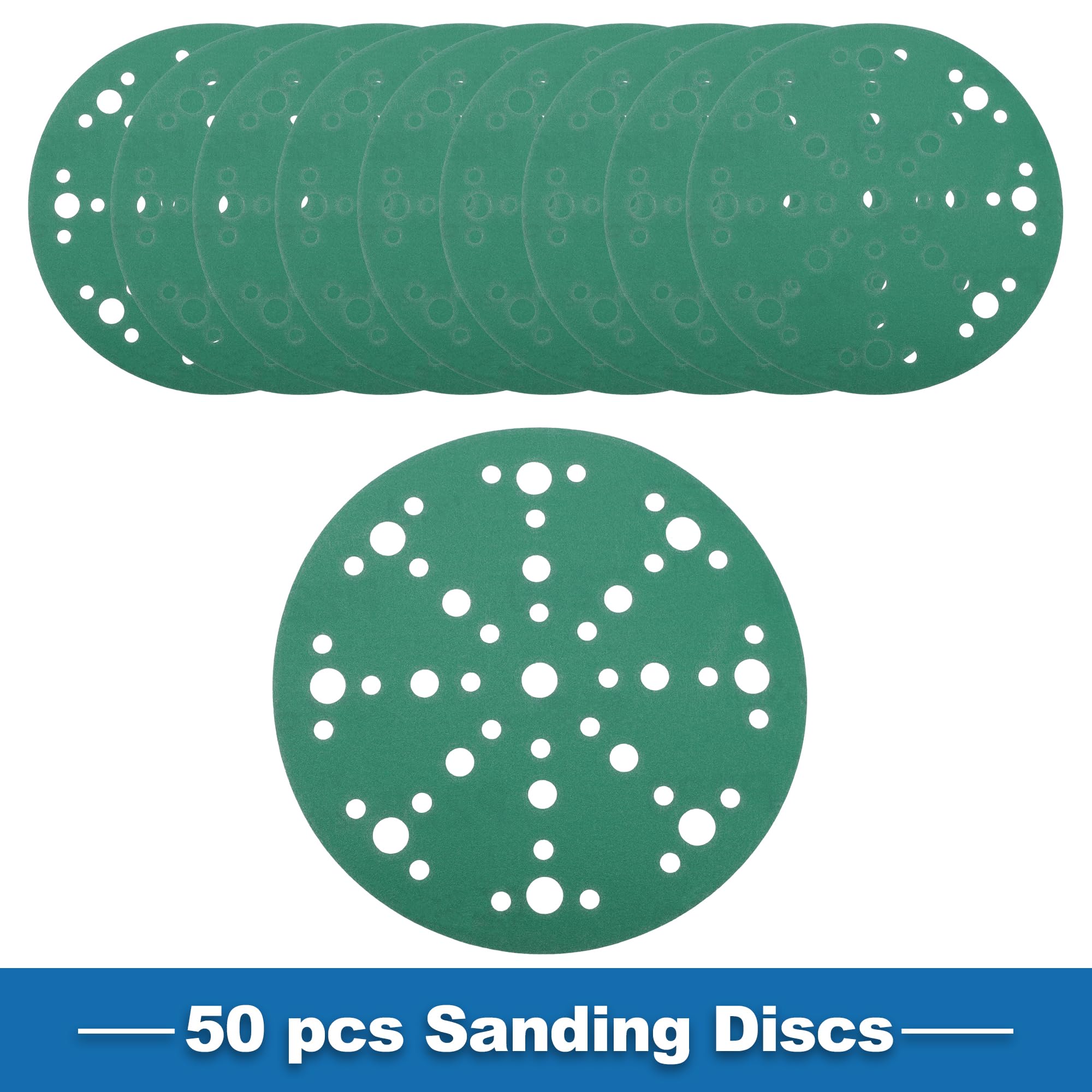 A ABSOPRO Sanding Discs 6 Inch 49 Hole 220 Grit Round Hook and Loop Sandpaper Aluminum Oxide Green 50pcs, 6" - Image 3