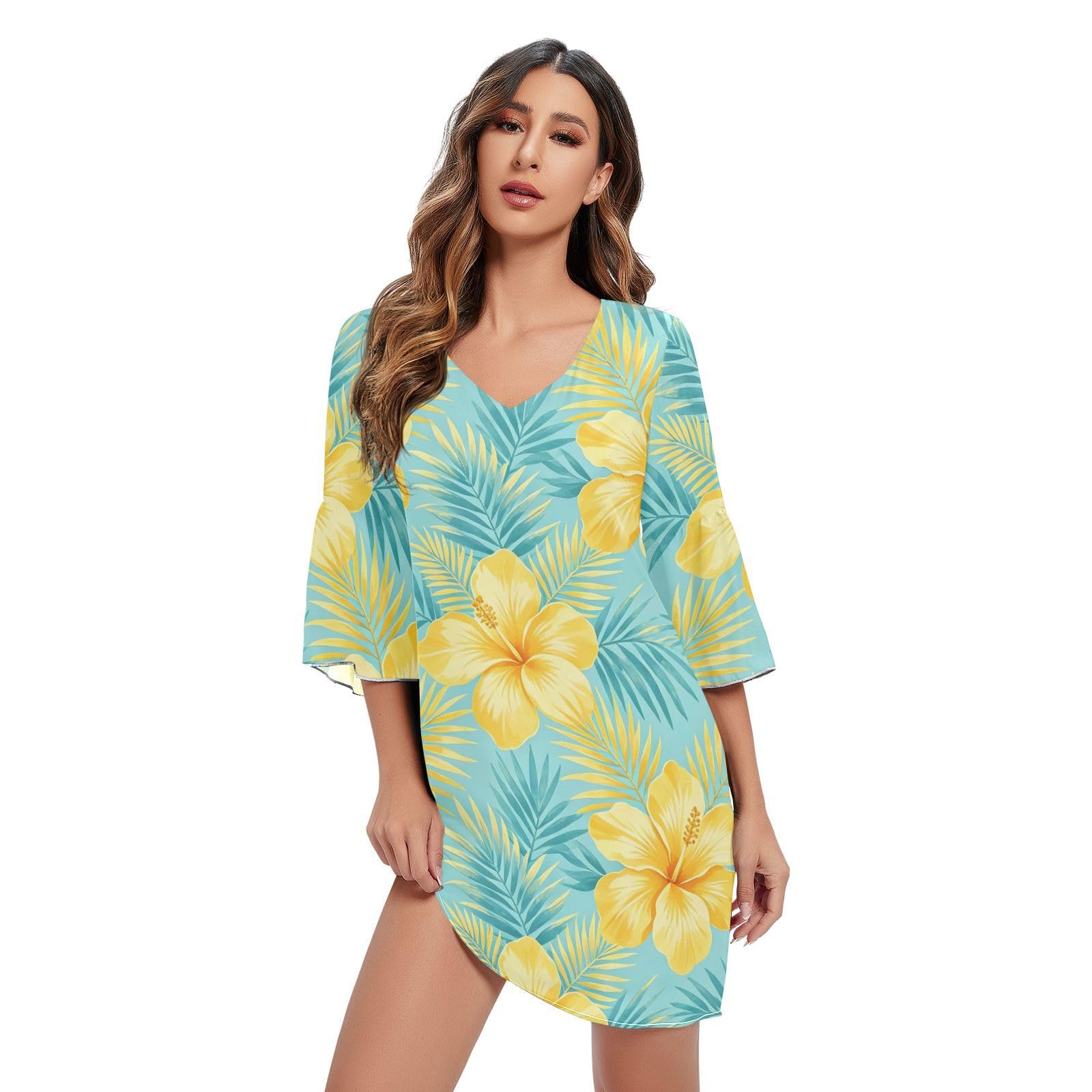 Vestido corto de gasa con cuello en V textura ligera 7