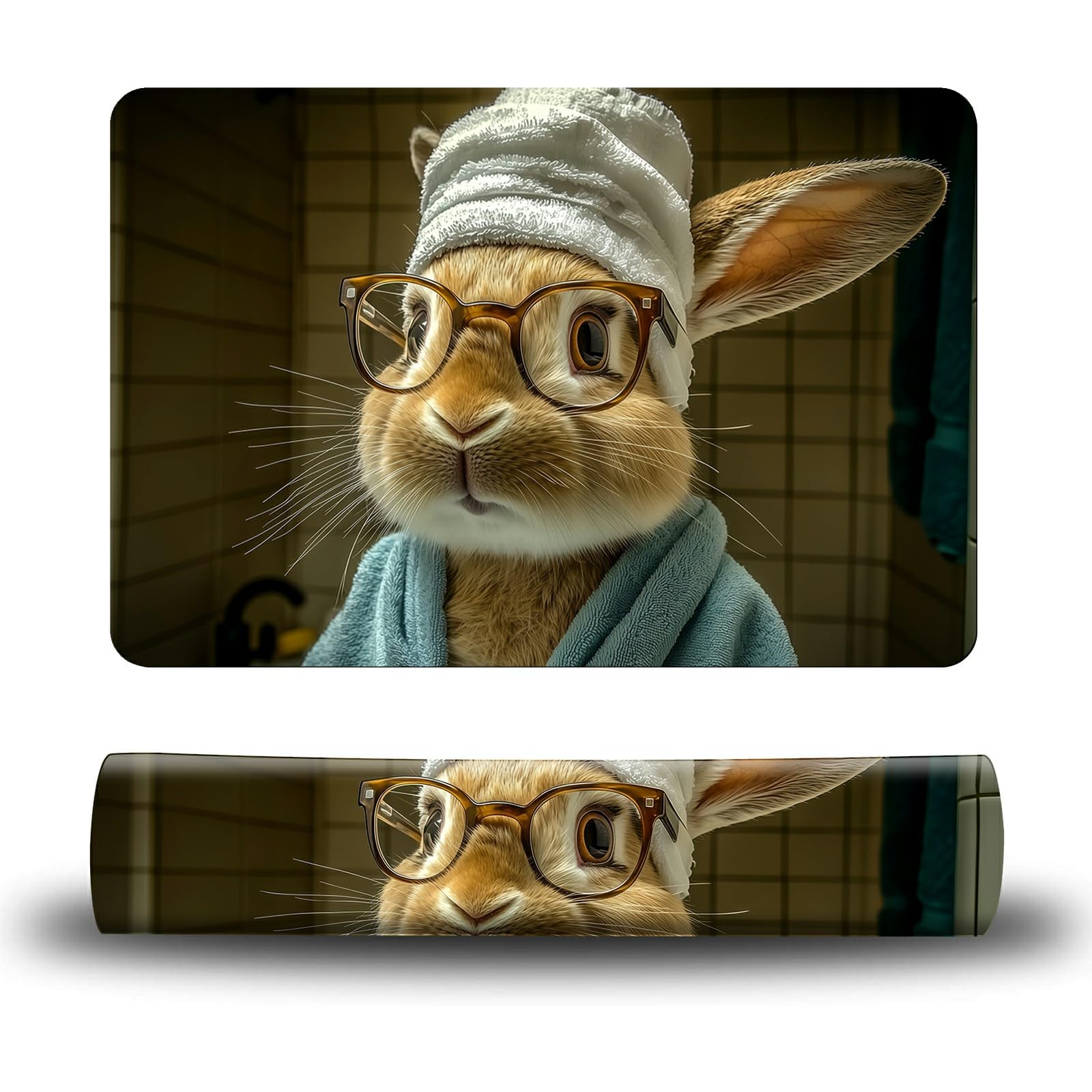 Dikoer Dog Food Mat, 19.6" x 23.6" Absorbent Pet Feeding Mat for Food and Water, Waterproof Diatom Mud Pet Placemat with Non-Slip Rubber Backing, Easy Clean Cat Bowl Mat for Floors - Glasses Rabbit