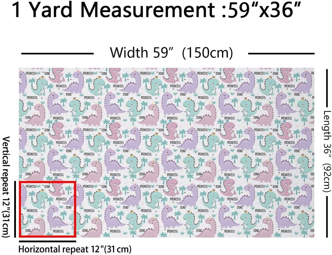 Dinosaur Fabric by The Yard Pink Purple Dinos Upholstery Fabric for Kids Girls Lovely Cute Animals Kawaii Cartoon Decorative Fabric for Quilting Clothing Sewing DIY Craft Patchwork 2 Yards