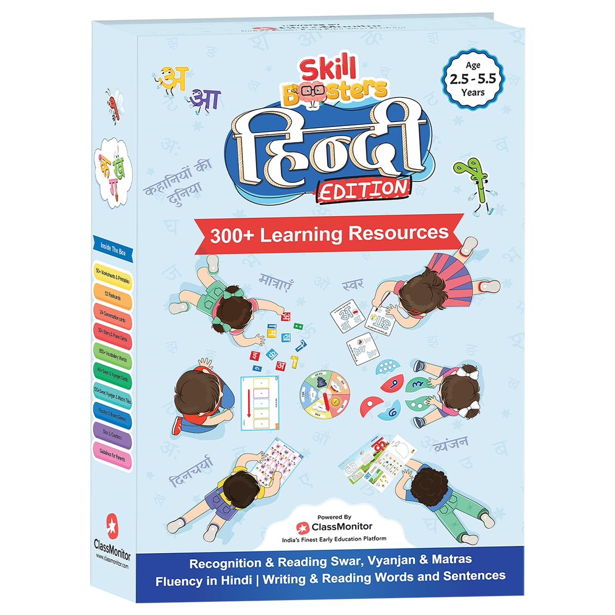 Sponsored Ad - ClassMonitor Hindi Language Learning Kit with Mobile App, 850+ Hindi Vocabulary Words, 100+ Swar, Vyanjan & Matra Tiles, 52 Flash Cards, 24 Conversion Cards, Puzzle for 2-6 Years Kids