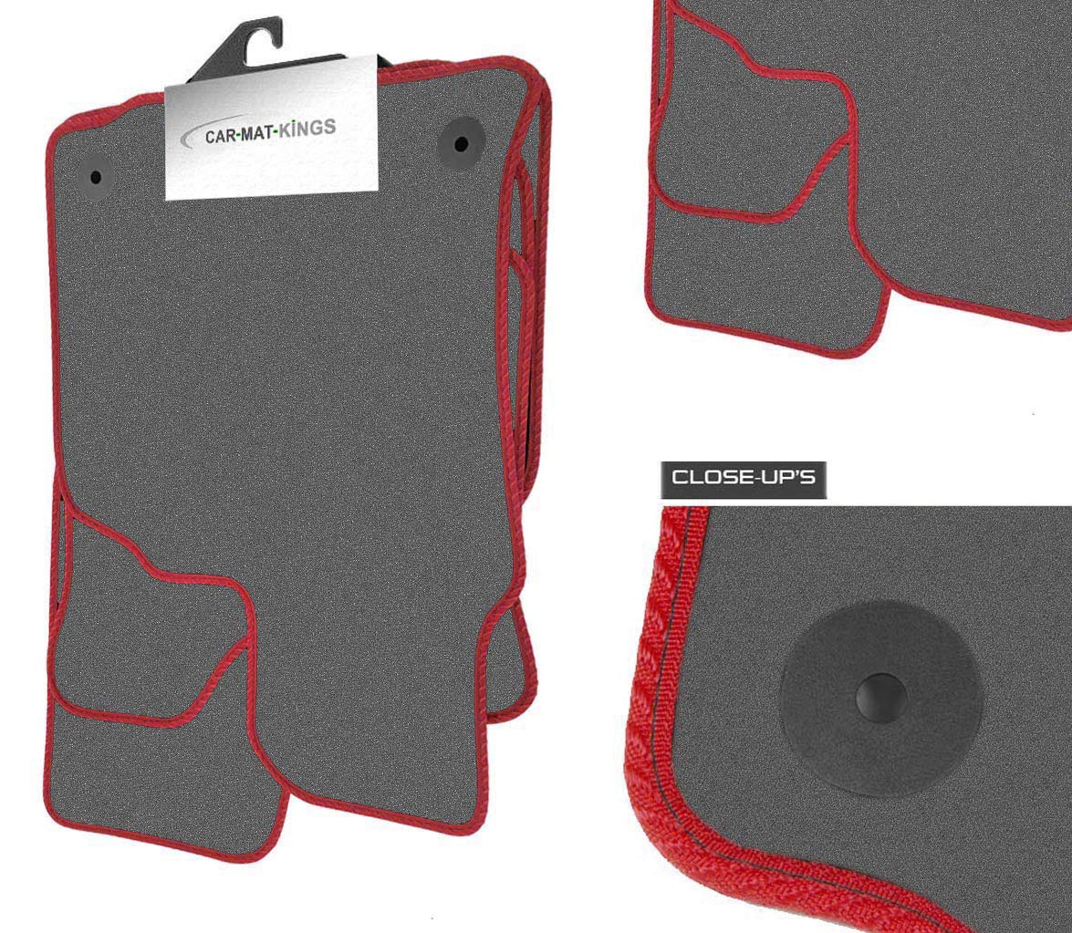 (Q112:VEL) 4 Piece Jaguar (2008-2014) XF Vehicle Specific Car Mat Set Grey Carpet Red Trim