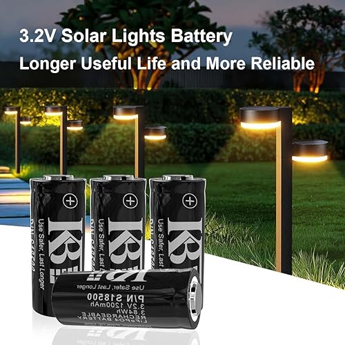 Miniatura 5 de KBT - Batería recargable LiFePO4 18500 de 3.2 V 1200 mAh, paquete de 4 baterías de litio de repuesto de 3.84 Wh 3.2 V para luces solares de jardín