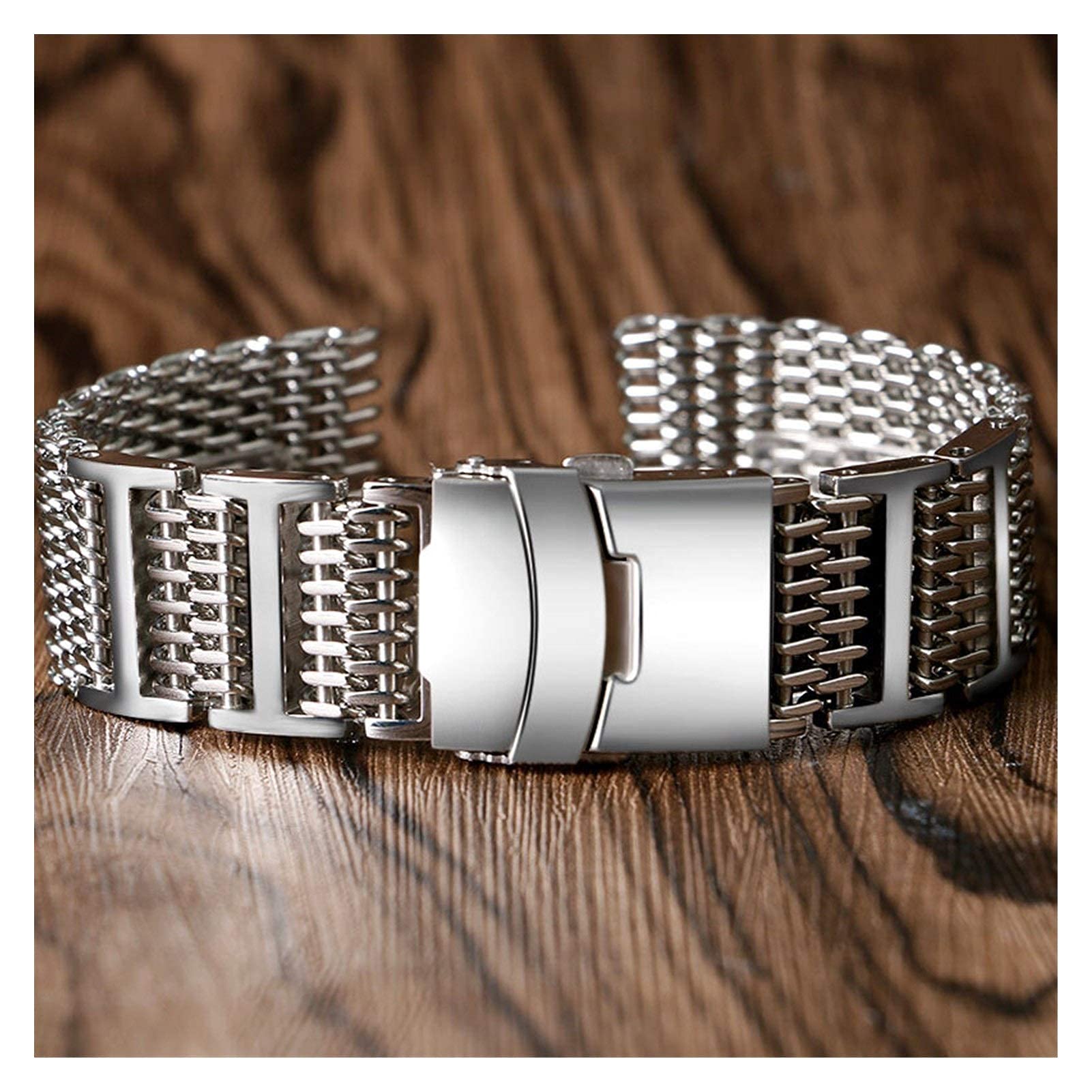 Bracelet Montre Cuir Véritable 20mm Style Requin - Couleur Bordeaux, Boucle Argentée