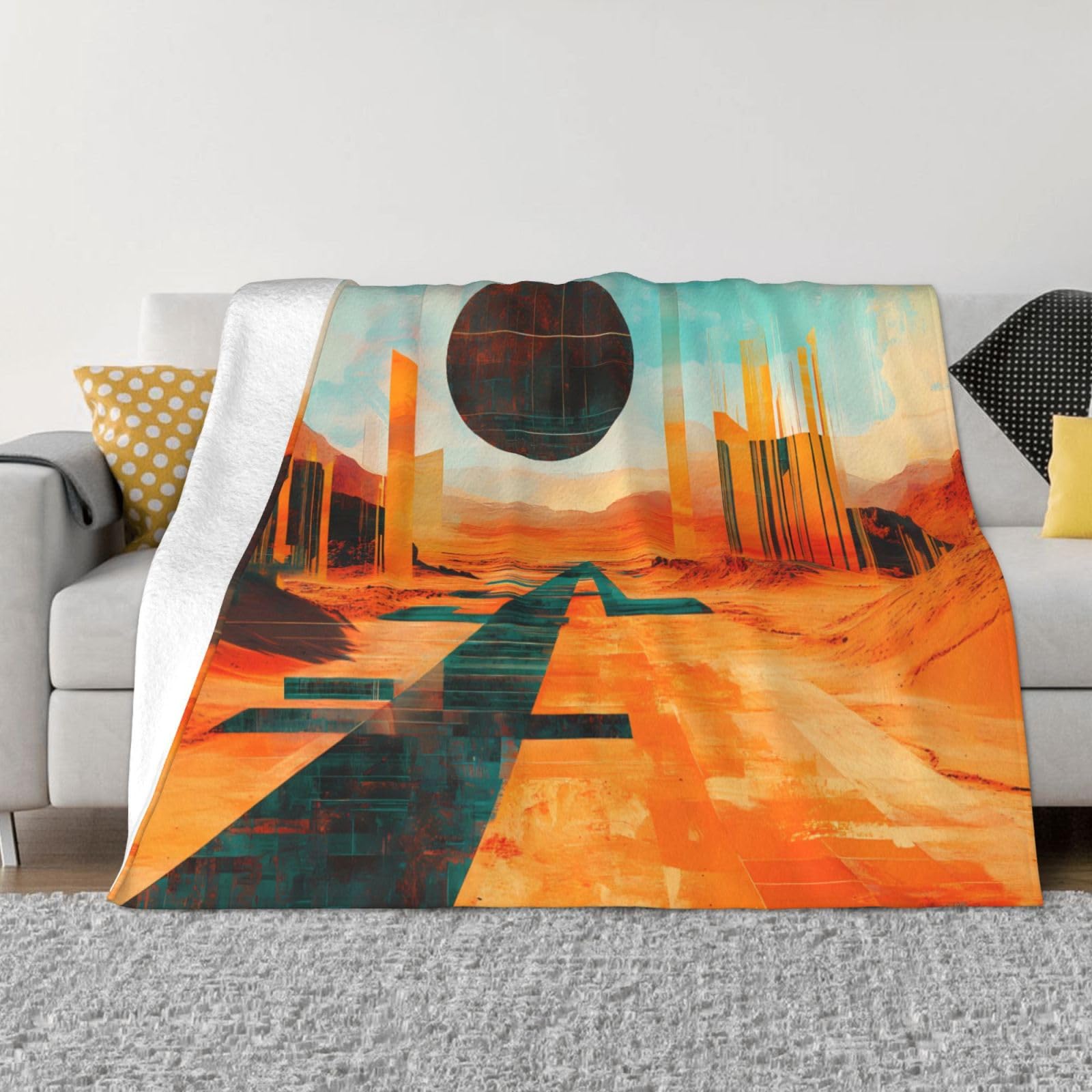 Couverture en flanelle chaude et douce motif désert grand confort pour grand lit