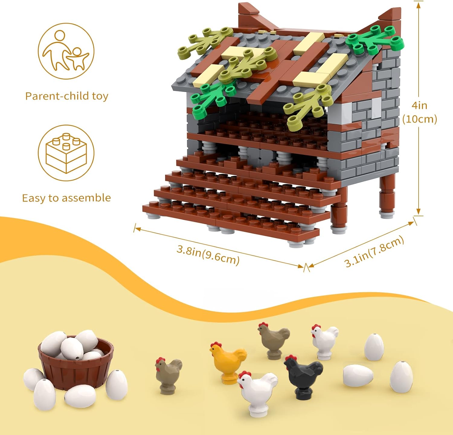 Farm Animal Chicken Coop Building Blocks Set, MOC Building Set Toy for Kids, Girls and Boys Age 8+ (190 Pieces)
