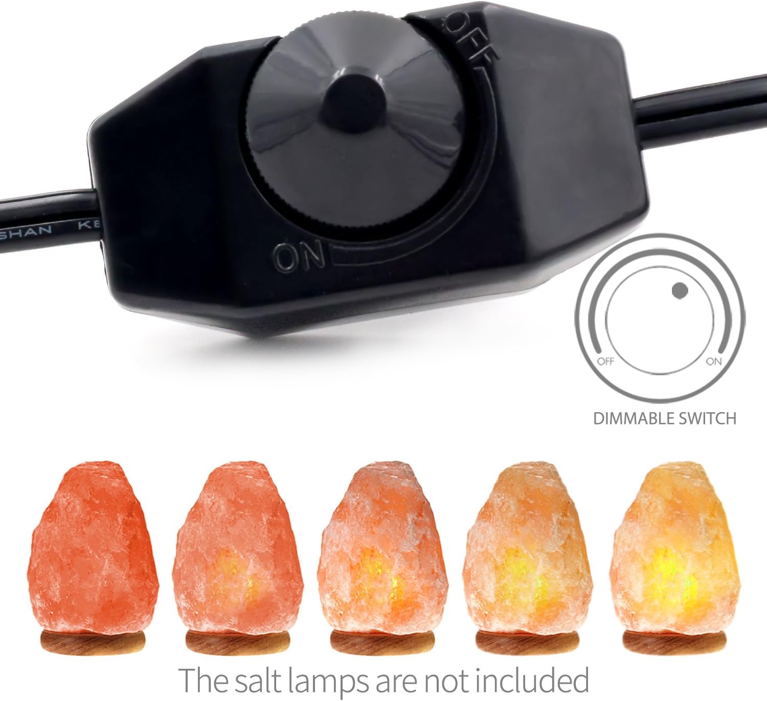 Betus [Original Replacement Upgraded Salt Lamp Power Cord with Dimmer Control Switch & Base Assembly for Himalayan Salt Lamps Power Cord - 6 Feet Long with Two Free 15W Bulbs