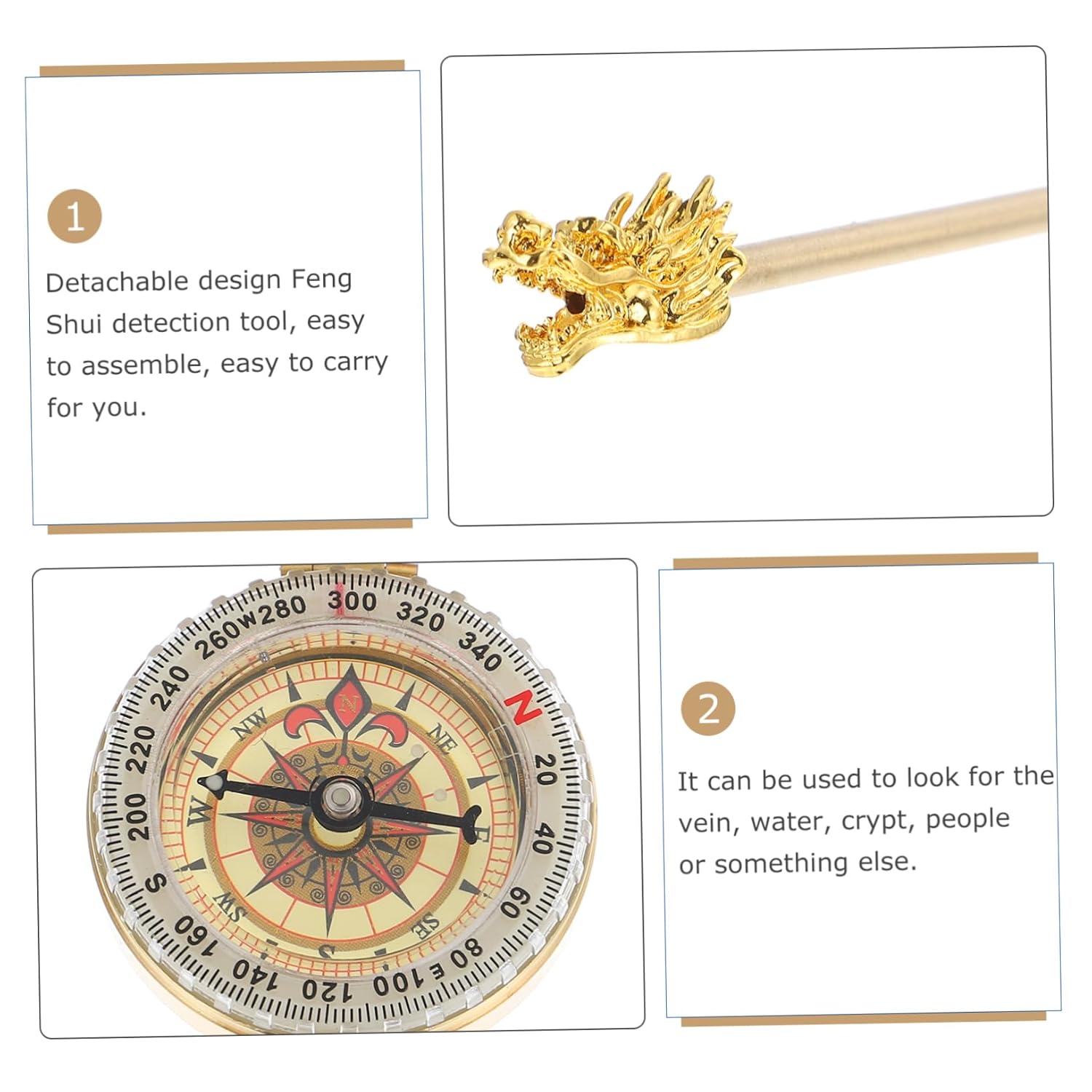 Luxshiny Water Detection Dowsing Rod Feng Shui Probe Portable Divining Probe Rod Design