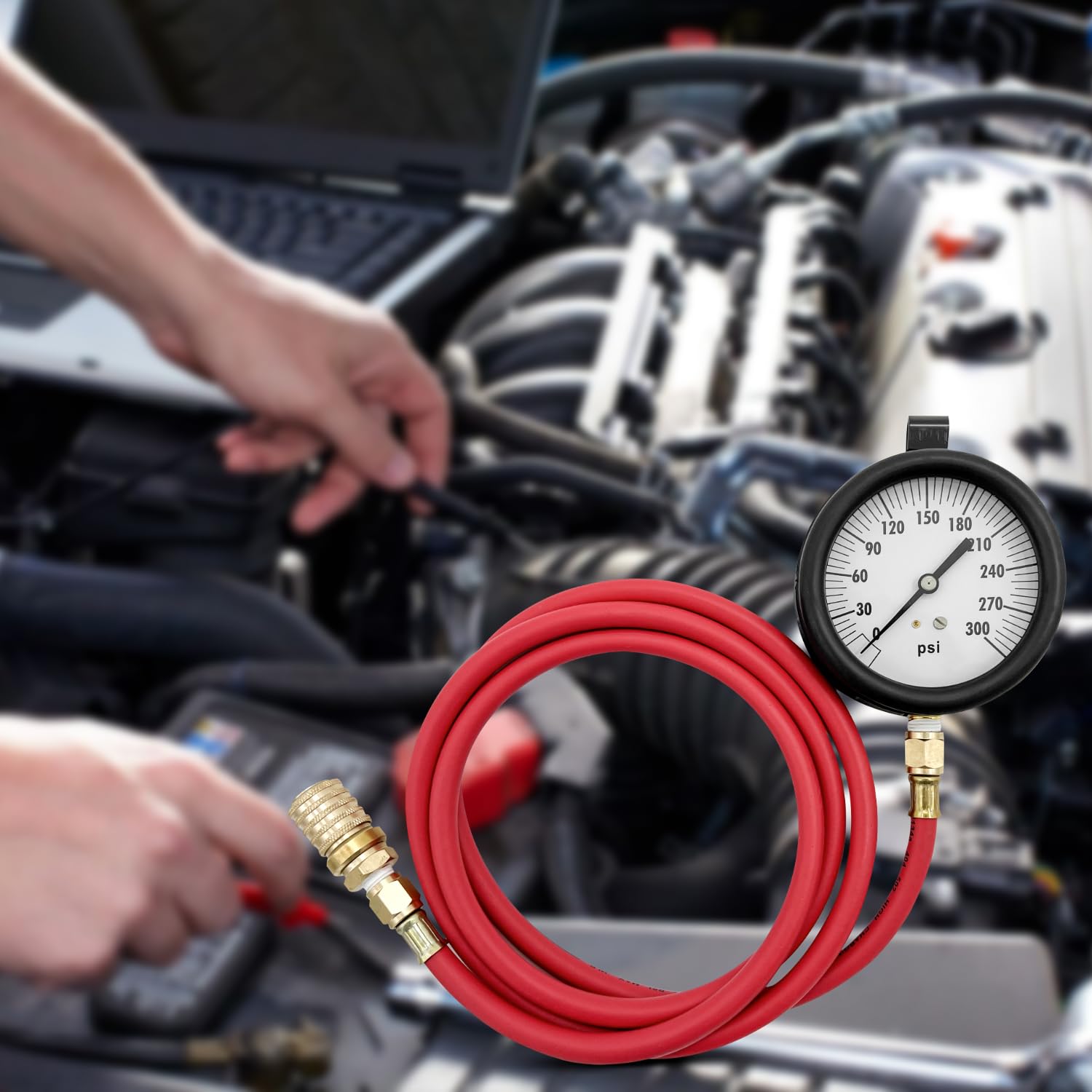 TU-32-20, Compuchek Diesel Fuel Pressure Test Gauge with Compucheck, 0-300 PSI, Fuel Pressure Gauge Tester Compatible with Cummins Diesel Engines and Other Diesel Engines, for Road Testing