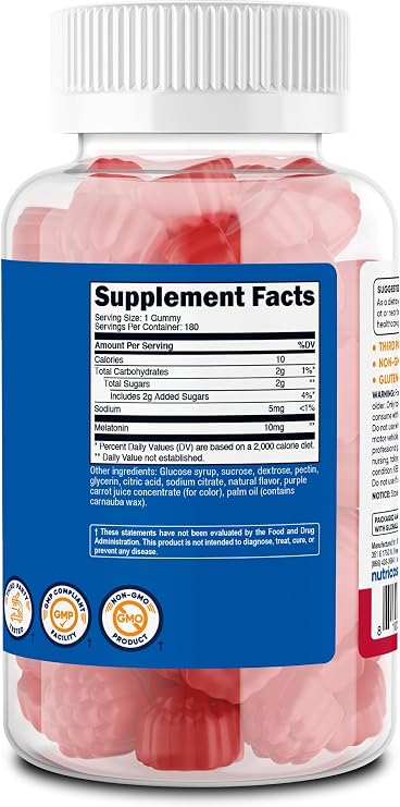 Nutricost Melatonin 10mg, 180 Gummies, Strawberry Flavored, No Corn Syrup