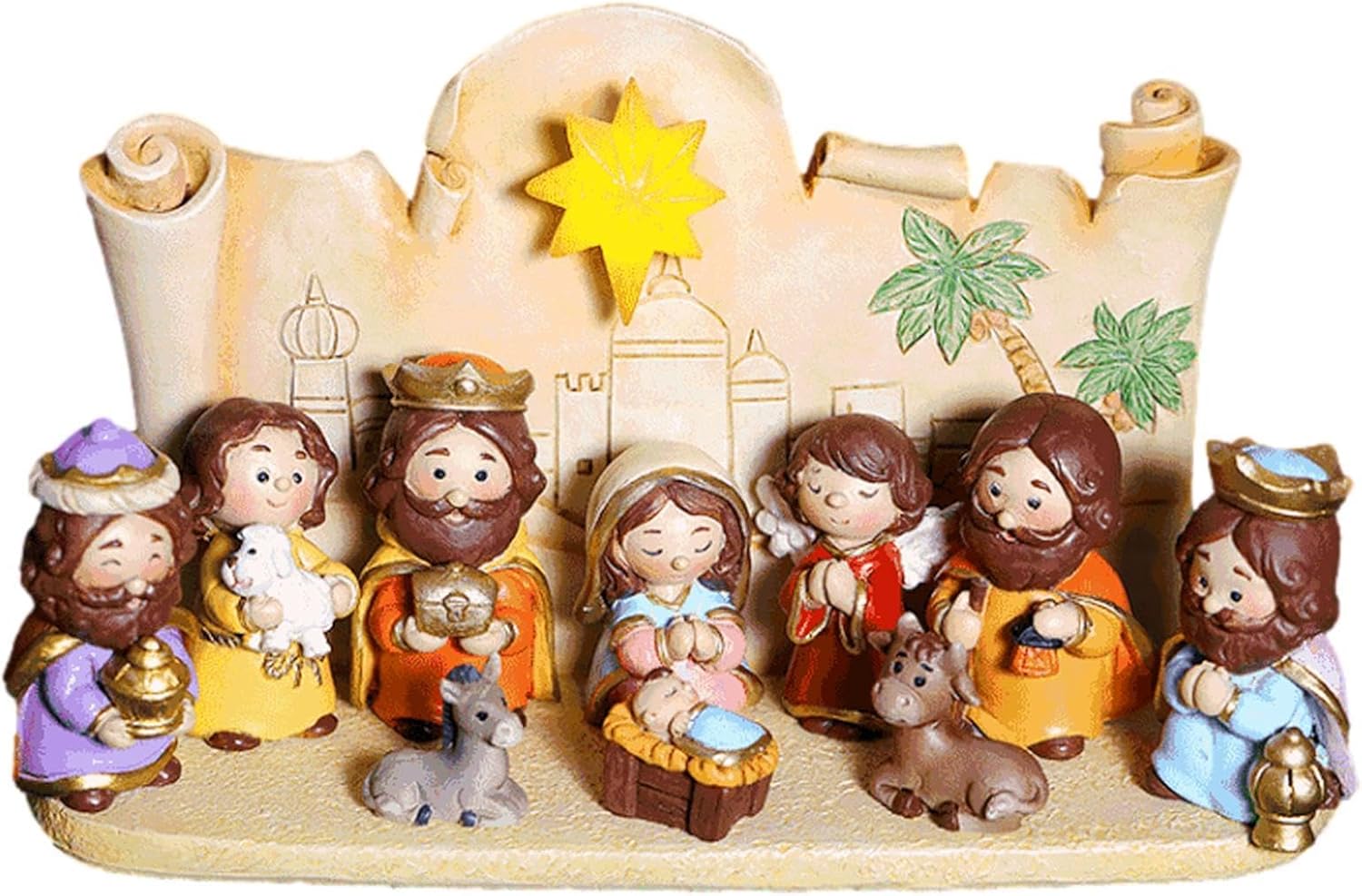 Nativity Manger Scene Figurines Set, Resin Nativity Scene Figures Set, Christmas Nativity Scene Set, Birth of Jesus Decor, Holy Family Figure Statue Tabletop Ornaments for Christmas Home Decoration