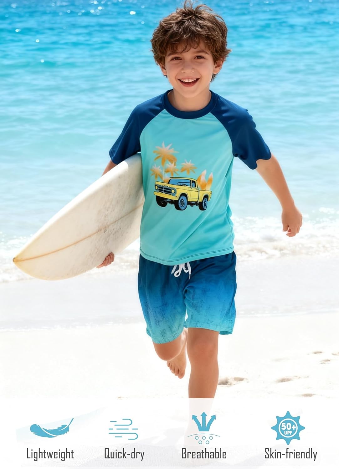 Boys Two Piece Rash Guard Swimsuits Sets Bathing Suits with Trunks 4-12 Years - Image 2