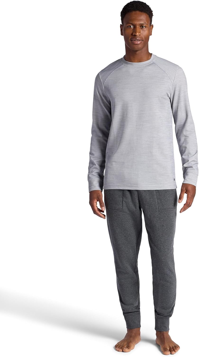 Gaiam Mens Cozy & Cool Long Sleeve Crewneck Top, Standard Fit, Stretch Midweight Micro Waffle Jacquard Material - Image 3
