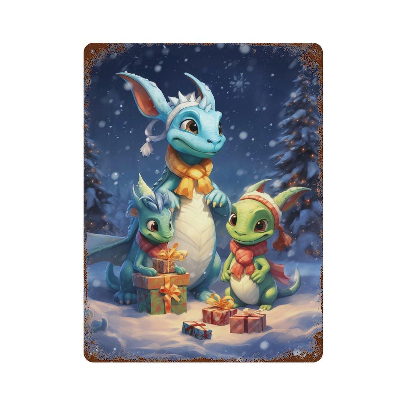 Dragon Christmas Family Vintage Rust Metal Sign 15.7"x11.8", Farmhouse Wall Decor for Garage, Pub Or Kitchen