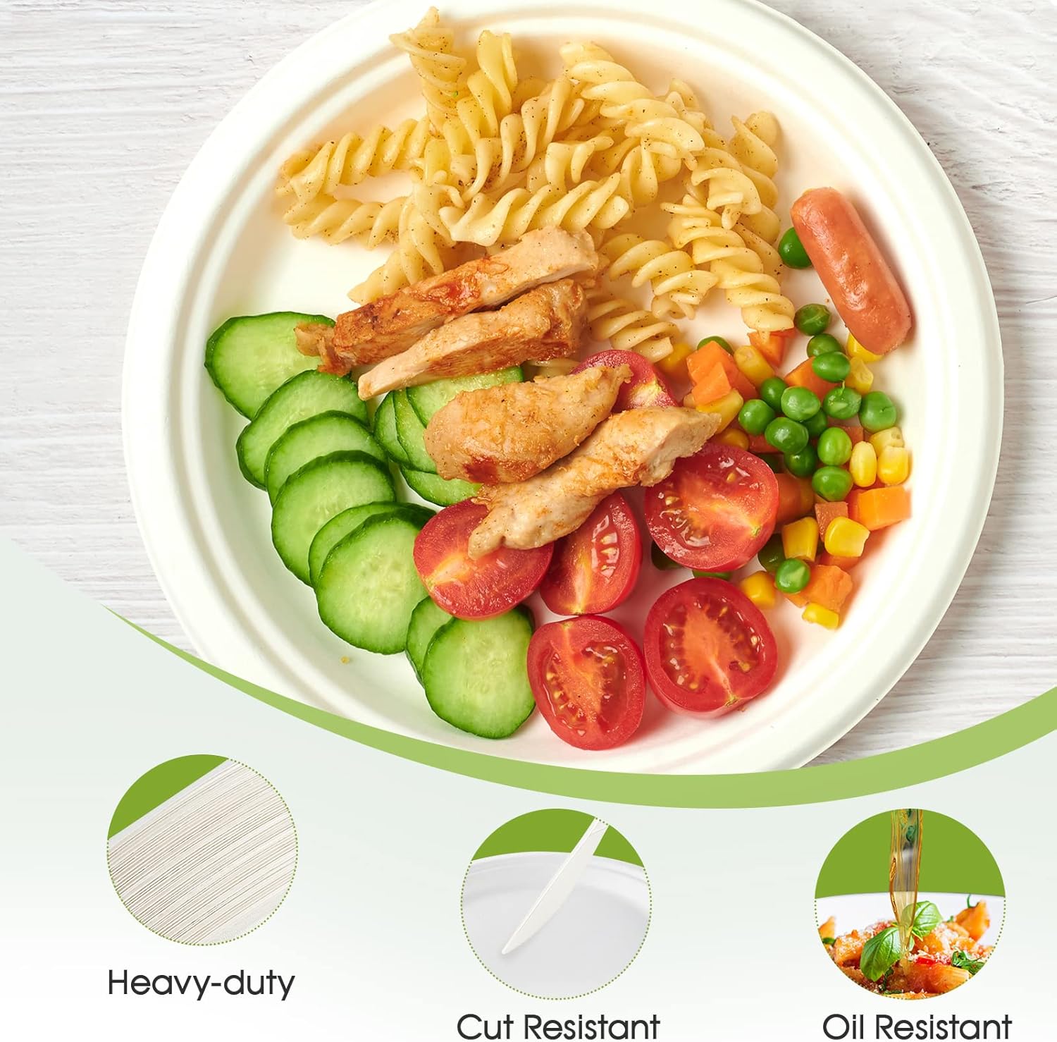 ECOLipak 120 Pack Compostable Paper Plates, 9 inch and 7 inch Heavy Duty Disposable Paper Plates, Eco friendly Sugarcane Biodegradable for Party Dinner Birthday - Image 3