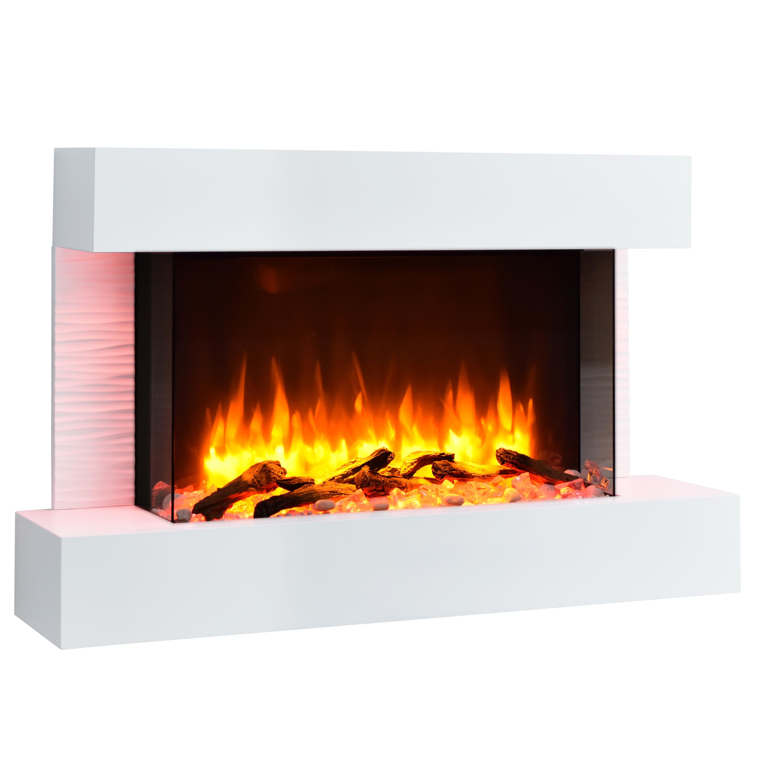 BALDERIA Elektrokamin Aidan Elektrischer Standkamin Weiß | 3D-Flammeneffekt, Elektro Heizung 2000W, LED-Beleuchtung, Fernbedienung, Timer, Startsteuerung & Thermostat