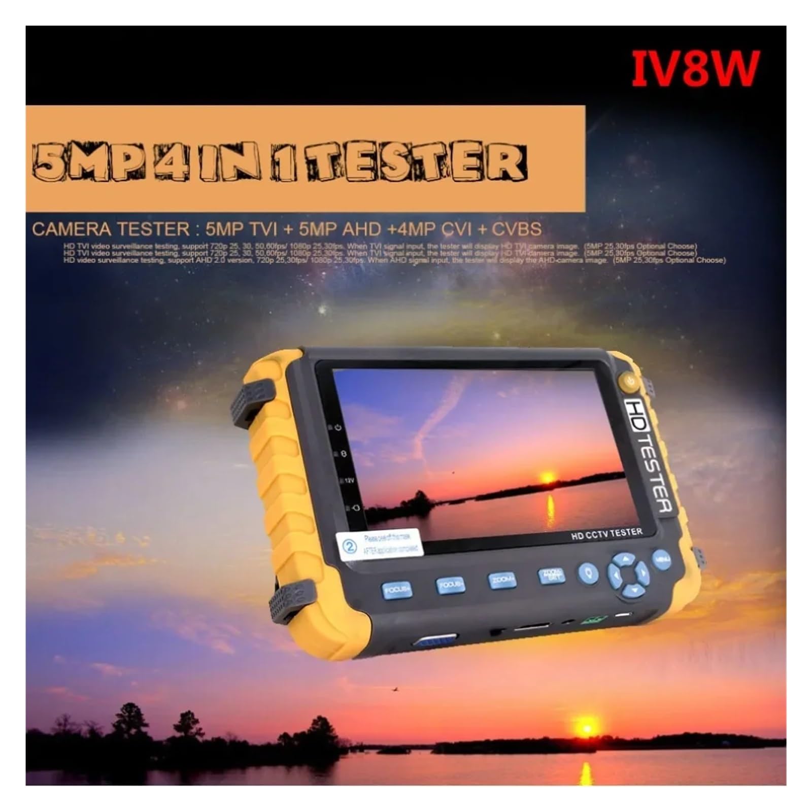 IV8W 5-calowy tester CCTV Monitor 8MP TVI AHD CVI CVBS Tester kamer bezpieczeństwa Obsługa wejścia PTZ VGA Narzędzie testowe(IV8W)