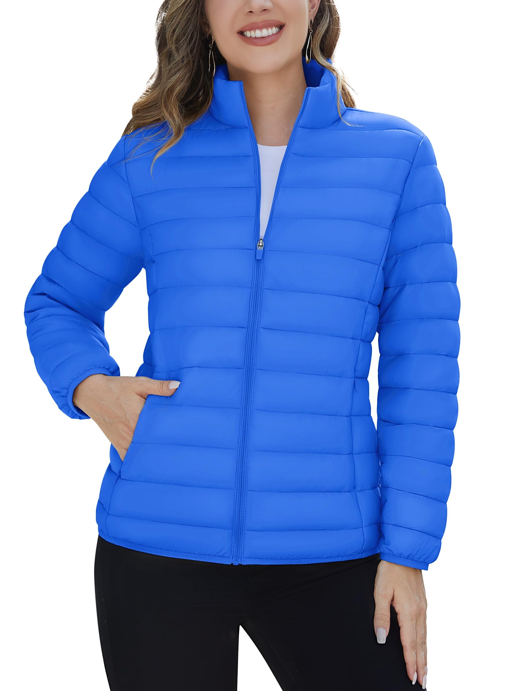 TACVASEN Womens Puffer Jacket Quilted Lightweight Stand Collar Zip Up Alternative Down Coat Warm Winter with 4 Pockets