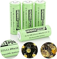Vista 1 de Henreepow Batería solar 2/3AAA, batería recargable de 2/3AAA 400mAh, batería recargable de baja autodescarga de 2/3AAA 1.2V, paquete de 4 para luces