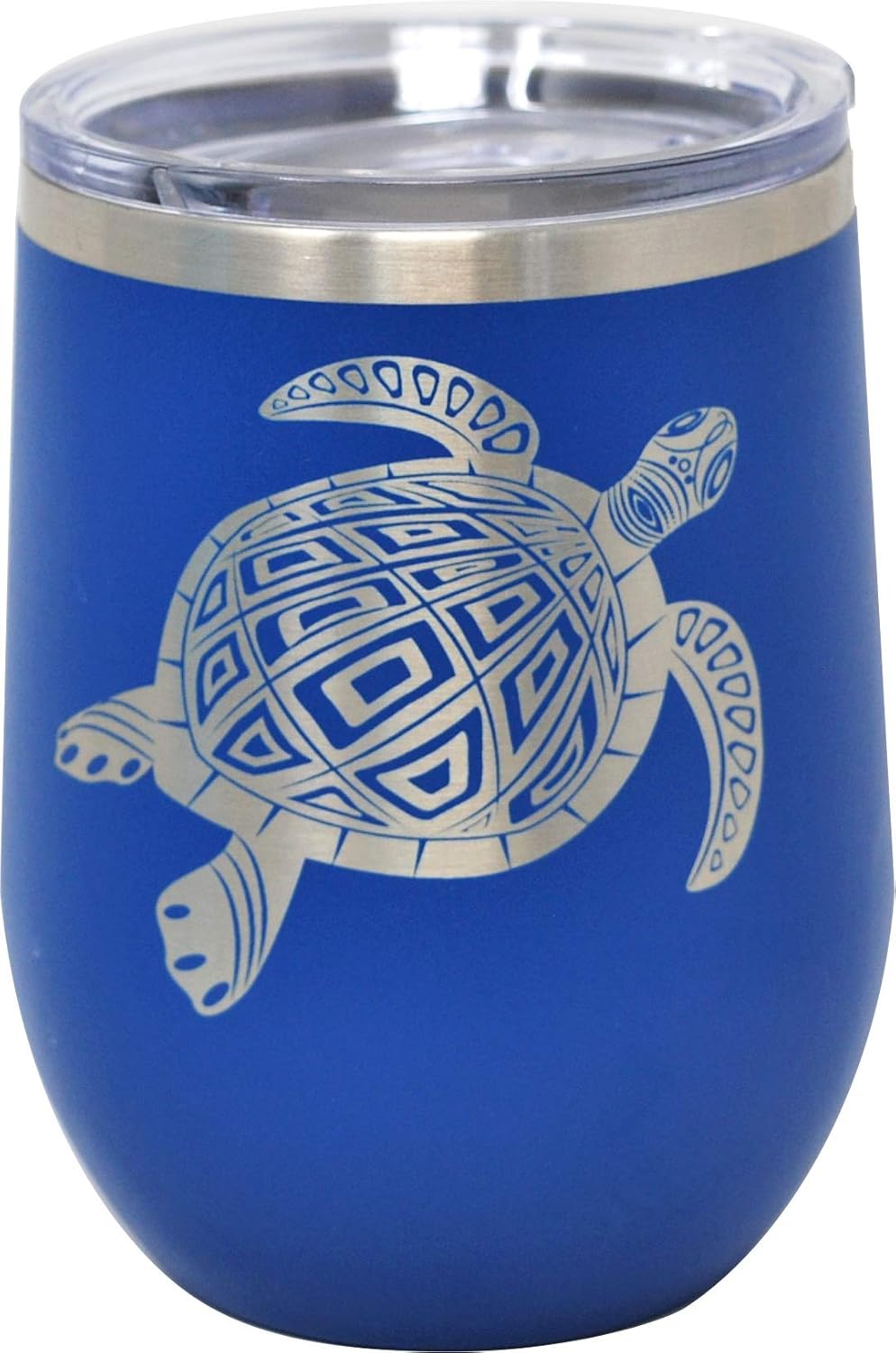 All Things Sea Turtles Double Wall Insulated Blue 12 oz Wine Tumbler, Hawaiian Tribal Turtle, Blue