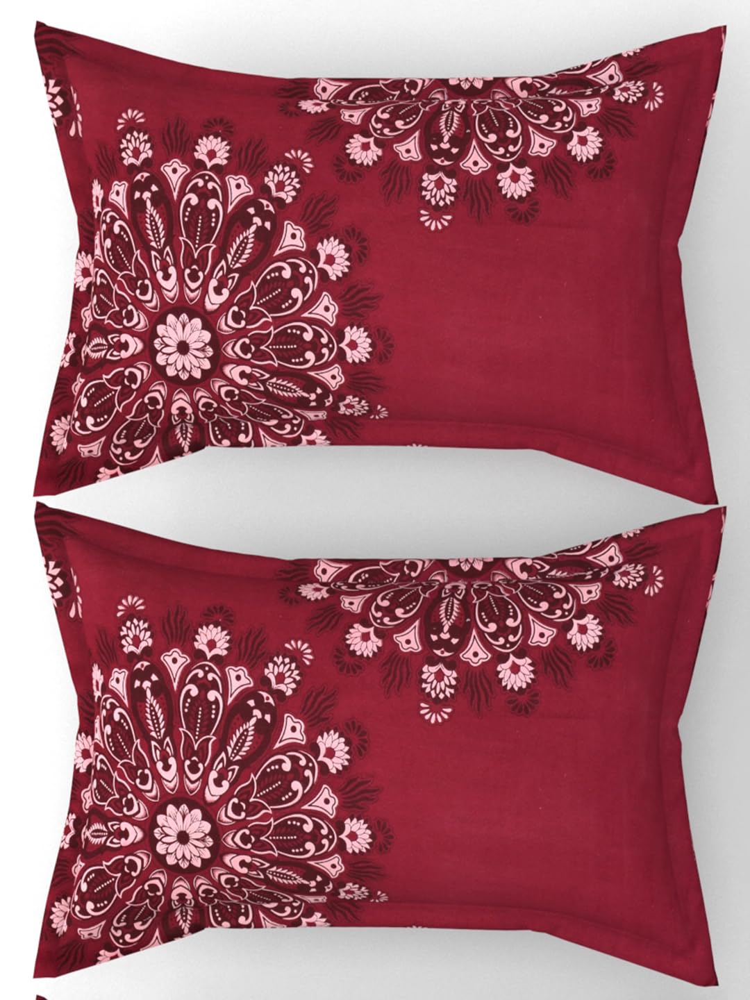 RRB TEXTILE Floral Design Zig Zag Stitching King Size Set of 2 Glace Cotton Pillow Covers/Pillow Case-20 x 30 Inches, 50 cm x 75 cm