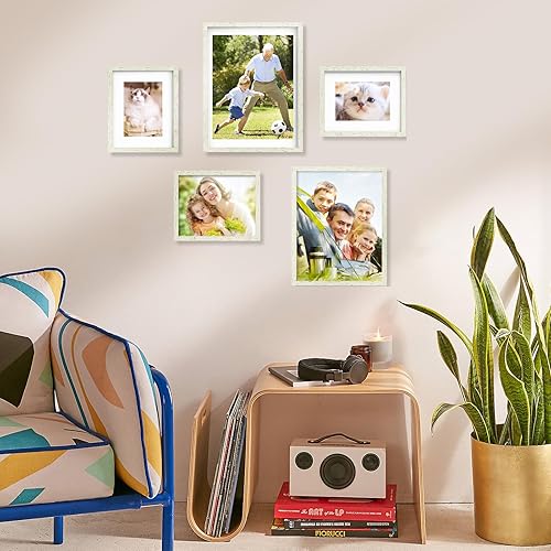 Miniatura 3 de BSRHOMR - Portarretratos de 12 x 16 pulgadas con paspartú, color blanco envejecido, juego de 6 portarretratos de estilo rústico con paspartú