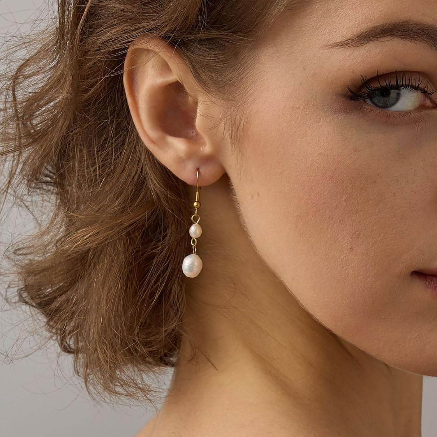 Freshwater Cultured Pearl Earrings, 14K Gold Plated AAA+ Pearl Drop Dangle Earrings for Women - Image 3