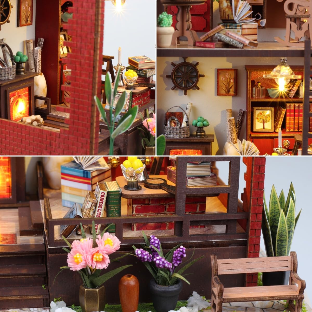 CRIOLPO Kit de Niche de Livre, Maison de Poupée à Faire Soi-Même, Kit Miniature de Niche de Livre pour Décor de Bibliothèque, Artisanat pour Adultes et Adolescents, Supports de Livres en Bois