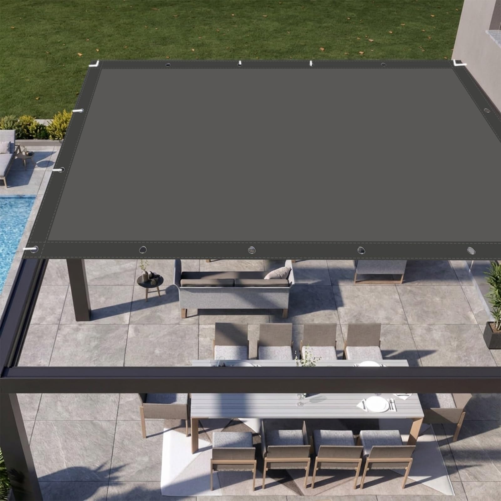 Sonnensegel Nach Maß mit Ösen 260 x 265 cm mit Ösen Und Seil Rechteckige Markise mit UV Schutz für Garten Terrasse Outdoor Camping Patio Schwimmbad, Dunkelgrau