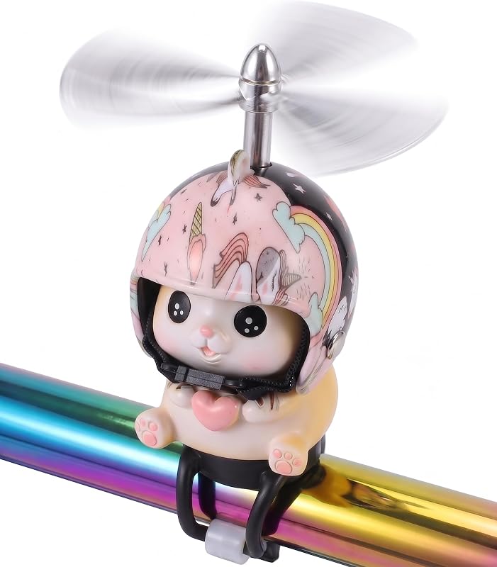 Cat Bike Bell Accessories, Resin Handlebars with Propeller Helmet, Mount Cat Figurine for Girls Boy, Bicycle Motorcycle Car Decoration Dashboard Ornament