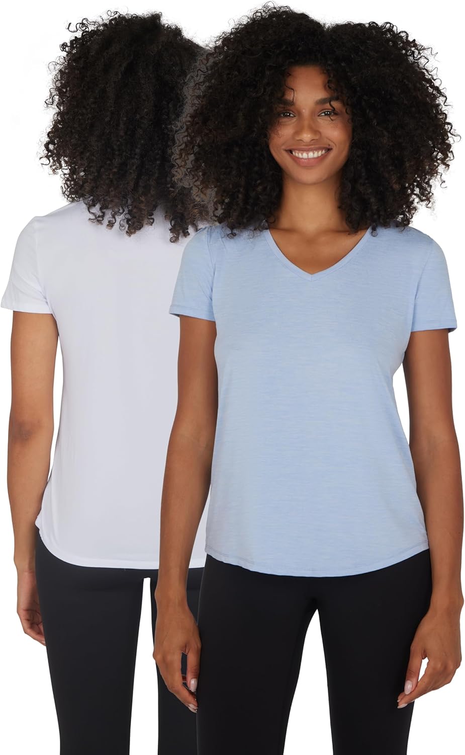 90 Degree By Reflex Short Sleeve Top V-Neck Soft Gym Shirt for Women - 2 Pack - Image 3