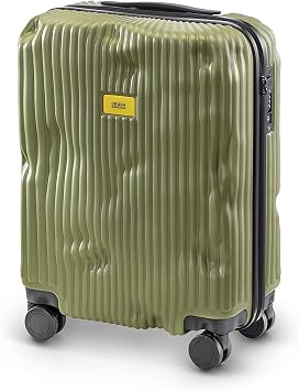 CRASH BAGGAGE Stripe Suitcase | Olive | 36L | 100% Polycarbonate, TSA-Approved Lock, 360 Spinning Wheels