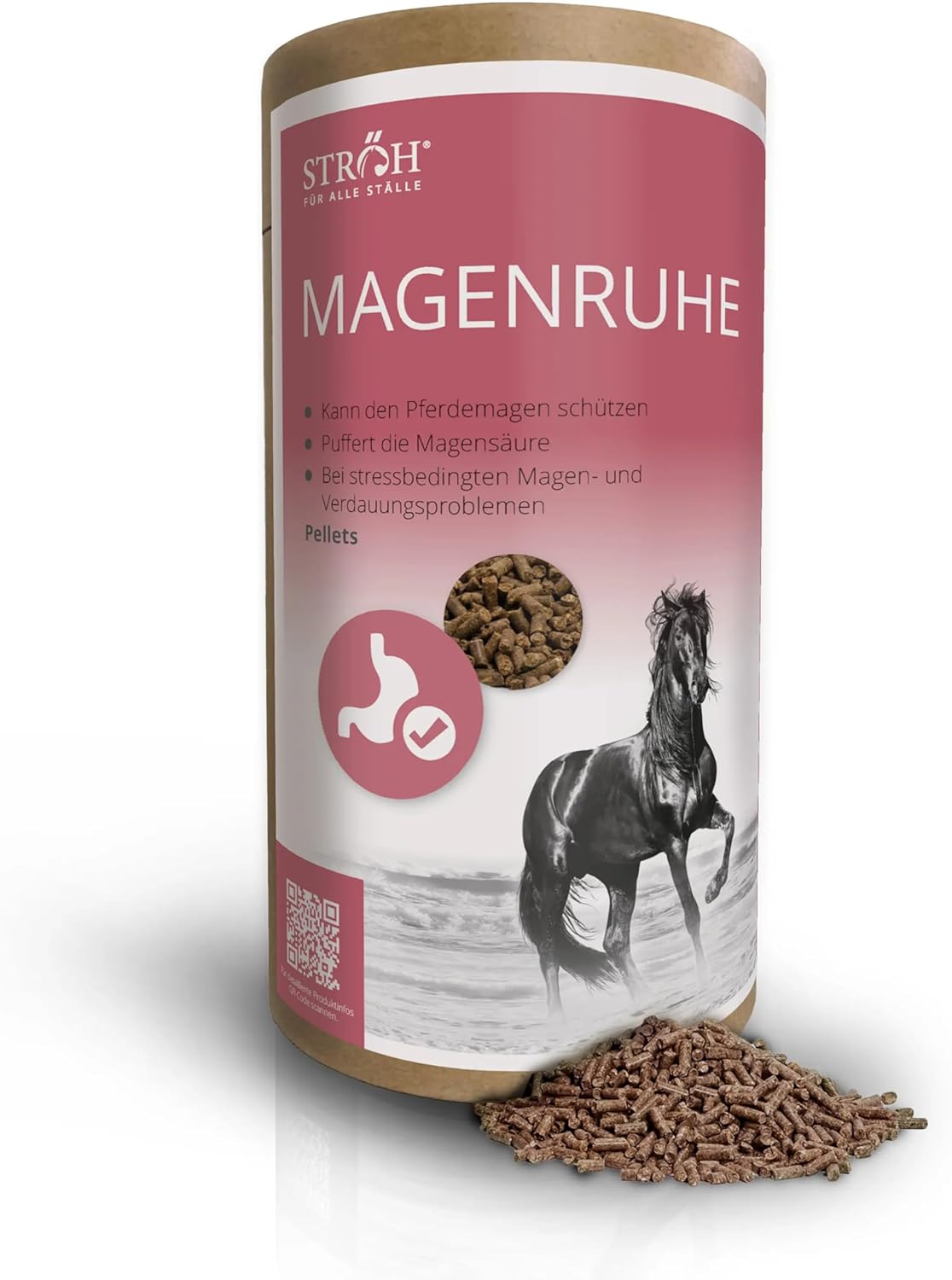 STRÖH Magen Pferd (1,5 kg) • Für Magen, Darm & Verdauung des Pferdes • Mineralfutter mit Bierhefe, Sanddorn & Vanille