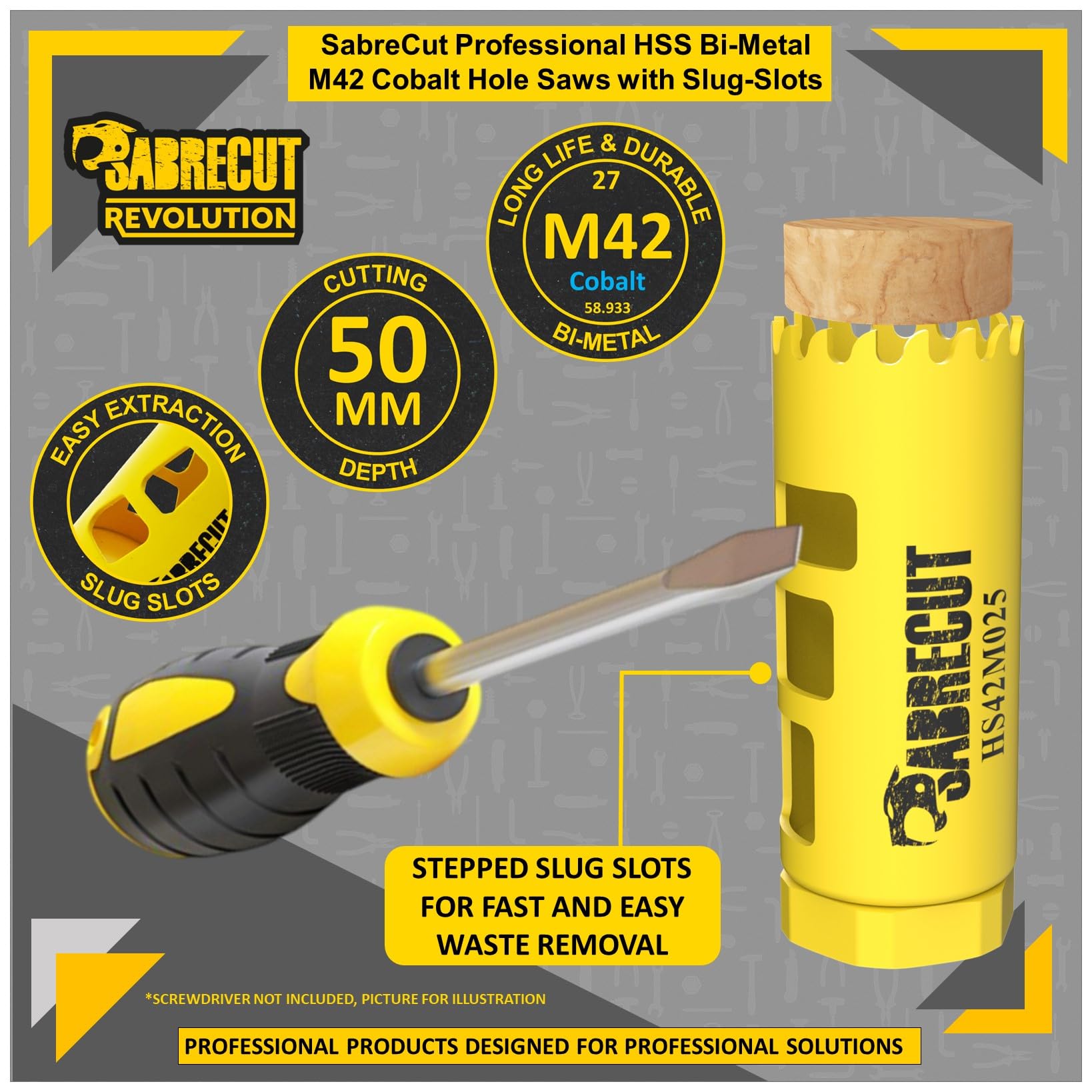 1 x SabreCut HS42M025 25mm High Performance HSS Bi-Metal M42 Cobalt Long Life Hole Saw with Variable Fine Ground Tooth Profile for Cutting Wood Composites Plastic and Sheet Steel - Image 4