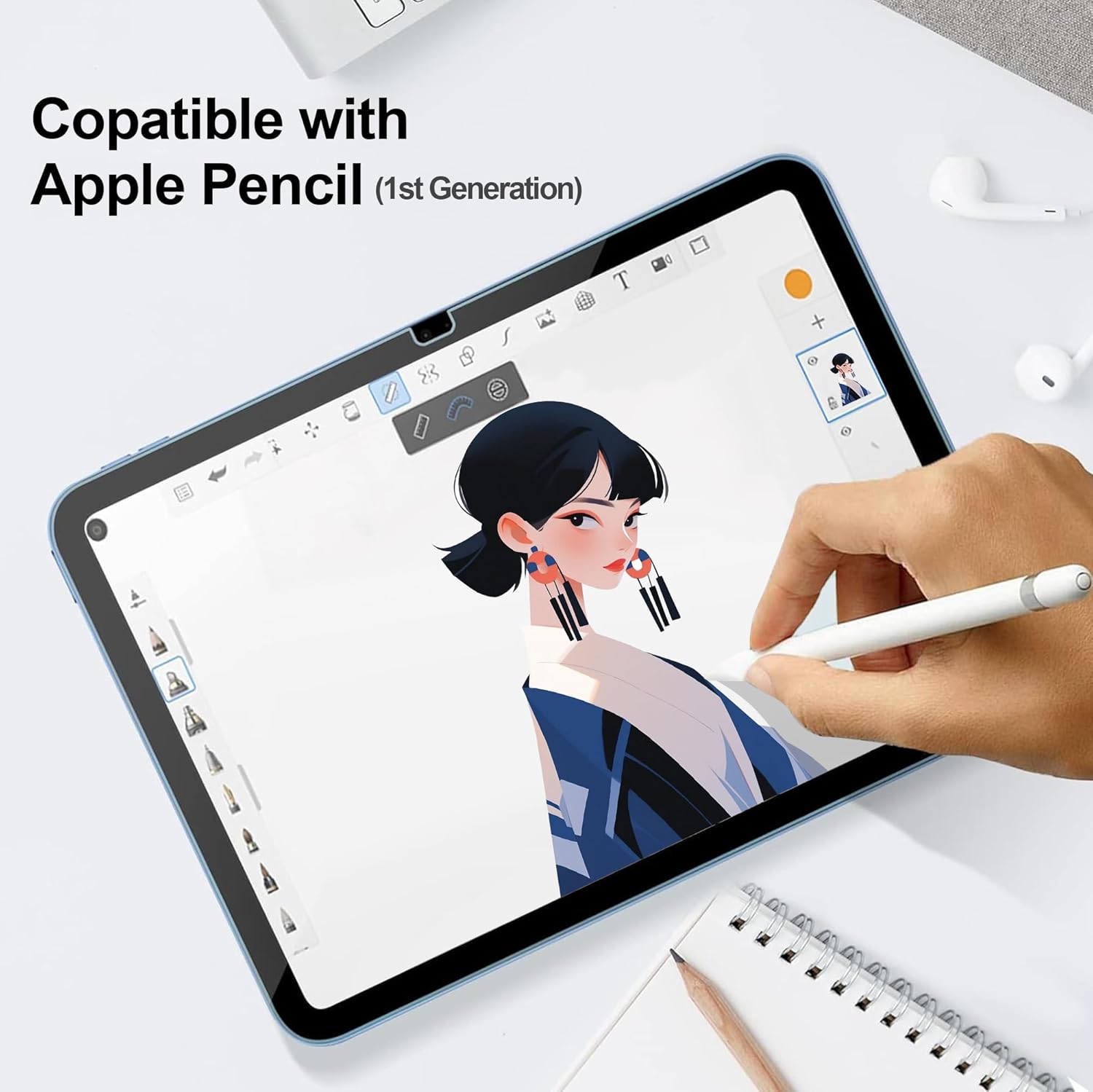 Privacy Screen Protector for iPad A16 11th/10th Generation 10.9 inch （2022/2025） 9H Tempered Glass [Face ID & Apple Pencil Compatible] HD Clear Case Friendly
