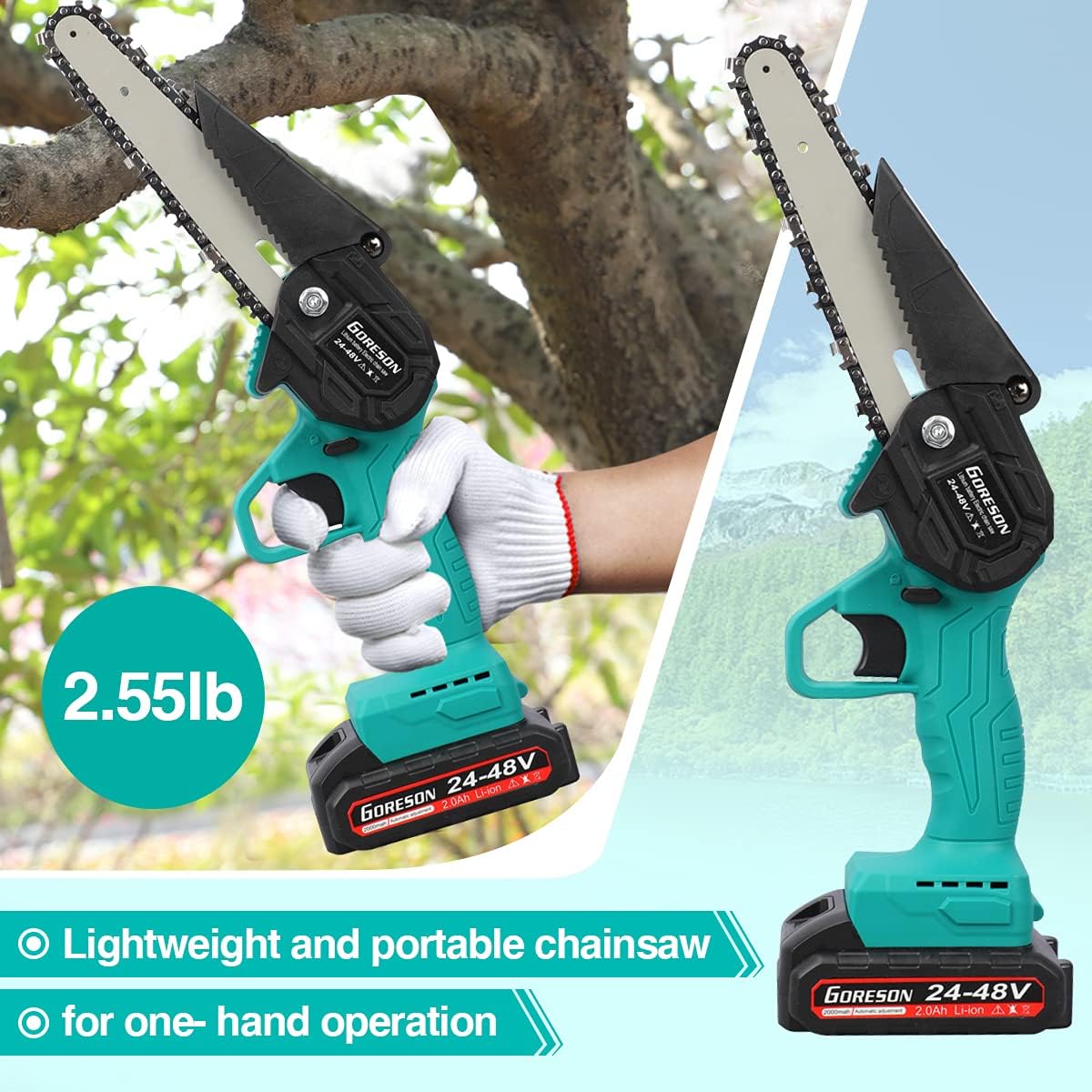 Mini Chainsaw with 2 Batteries 2 Chain, 6 Inch Cordless Electric Chainsaw, Handy ​Little Chainsaw for Garden Bush Tree Branch Pruning Shears Wood Cutting