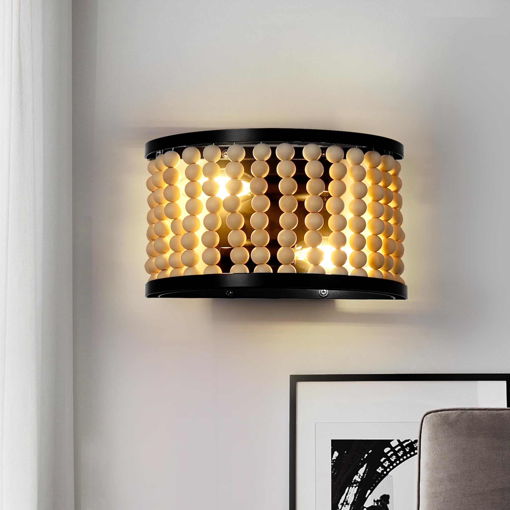 VUCICA Rustic Farmhouse Wall Mount Light Boho Wall Lamp Wicker Rattan ...