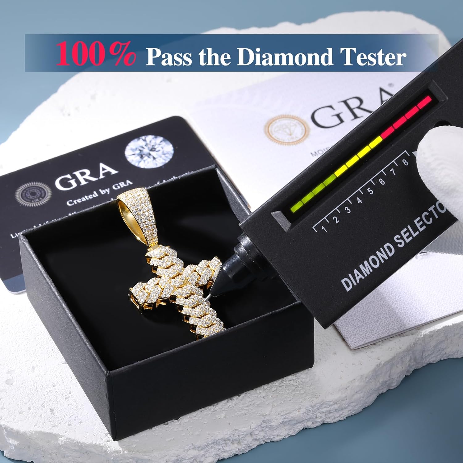 Moissanite Cross Necklace 2.7 Carat Iced Out Moissanite Cross Pendant 925 Sterling Silver Cross Chain Necklace D Color VVS1 18k Gold Plated Christian Pendant - Image 8