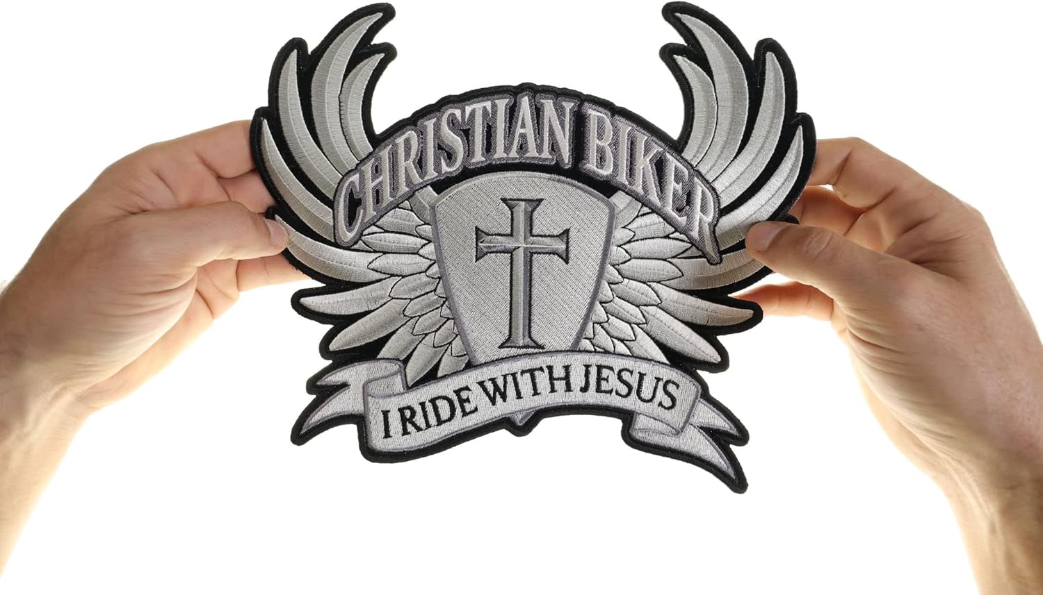 Christian Biker I Ride with Jesus Patch, Large Christian Back Patches (PL3356)
