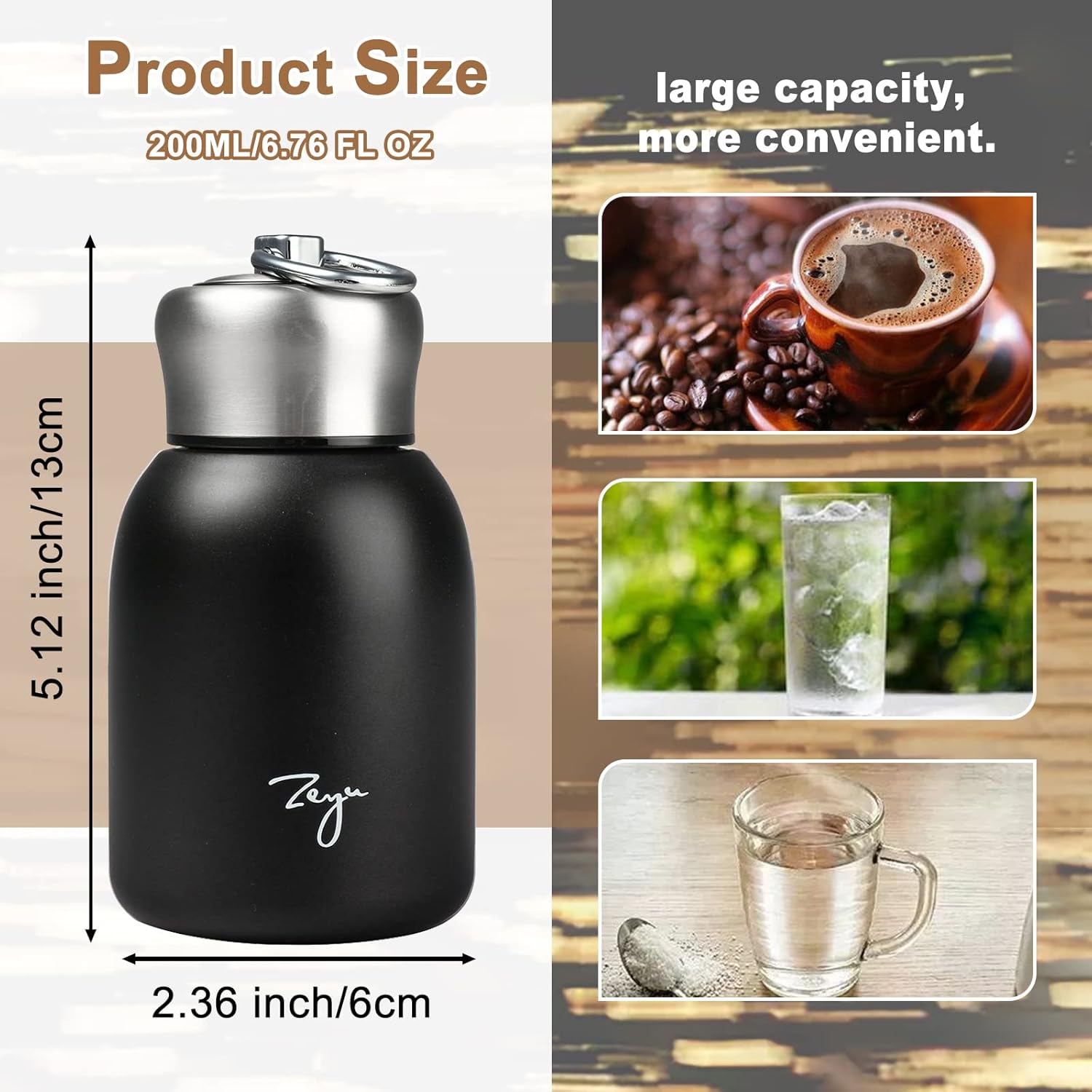 Mini 12oz Stainless Steel Water Bottle, Small Vacuum Insulated Water Bottle Leak Proof Sport Tumbler Cup Hot and Cold Water Bottle for Women Girls Kids Gift Milk Tea Lunch (Black) - Image 4