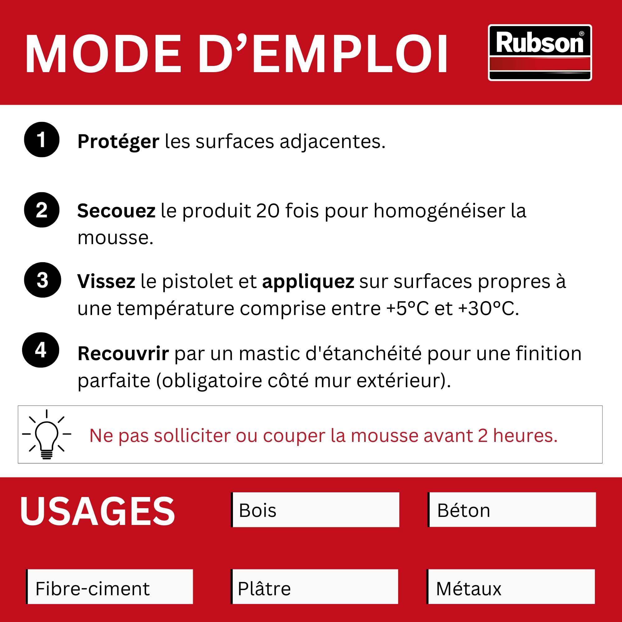 Rubson - Mousse Expansive Multi-Usages (Lot de 4x345 ml) Blanche – Mousse polyuréthane pour isolation, calage et rebouchage – 15 litres d'expansion