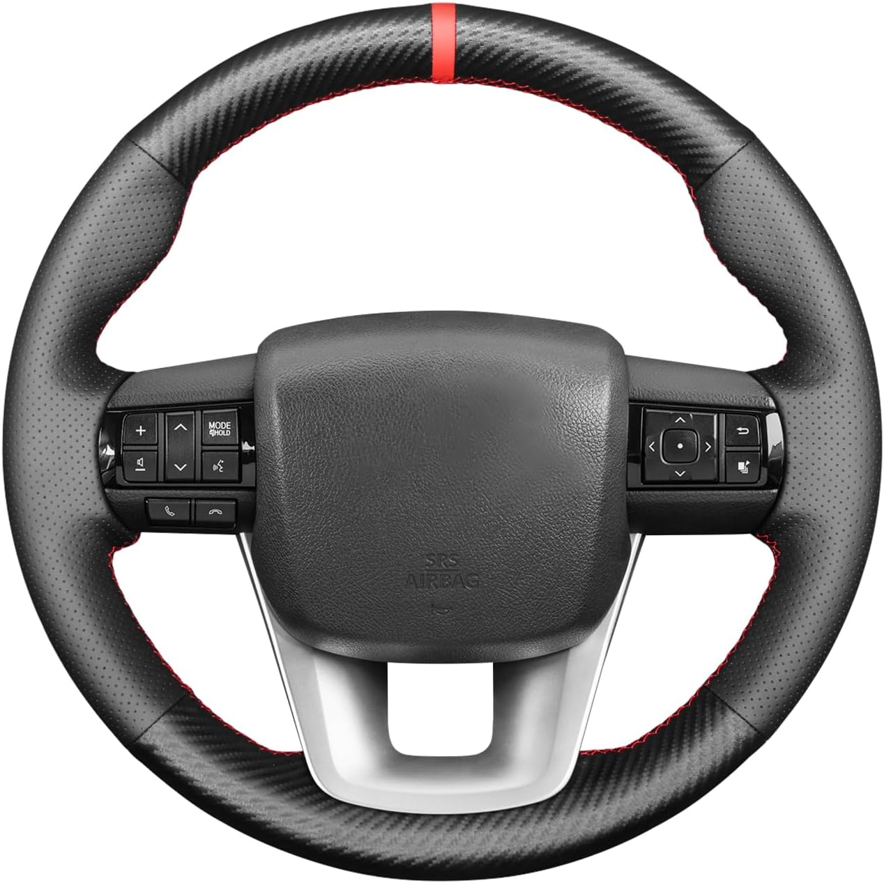 MEWANT Car Steering Wheel Cover for Toyota Hilux/Fortuner Hand Stitch Carbon Fiber&Genuine Leather Car Steering Wrap