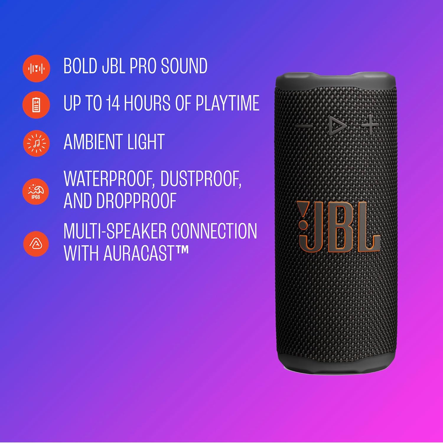 JBL Grip - Compact Bluetooth Speaker with Bold JBL Pro Sound and Ambient Light, up to 14 Hours of Playtime, Water, Dust and Drop-Proof (IP68), & Multi-Speaker Connection with Auracast™ (Black) - Image 9