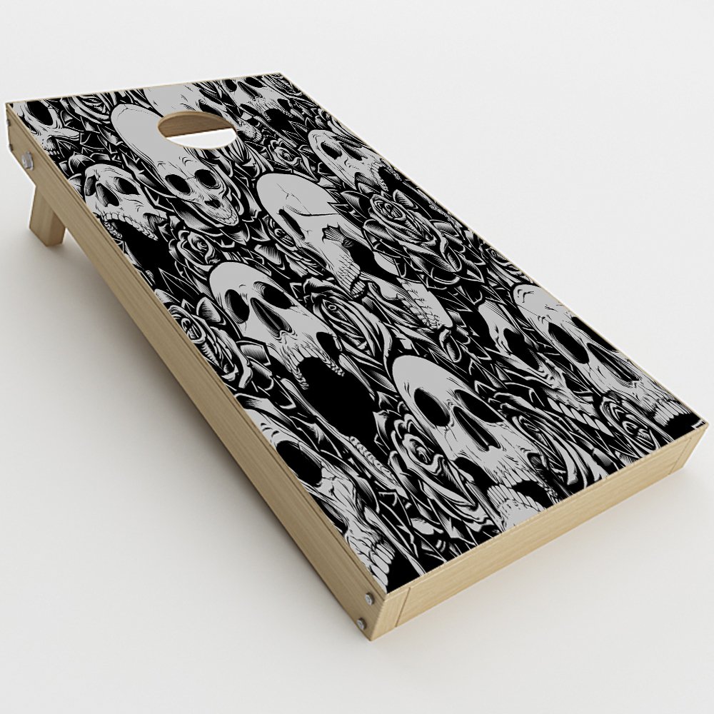 Skin Decal Vinyl Wrap for Cornhole Game Board Bag Toss (2xpcs.) Skins Stickers Cover/Skulls n Roses Black White Screaming