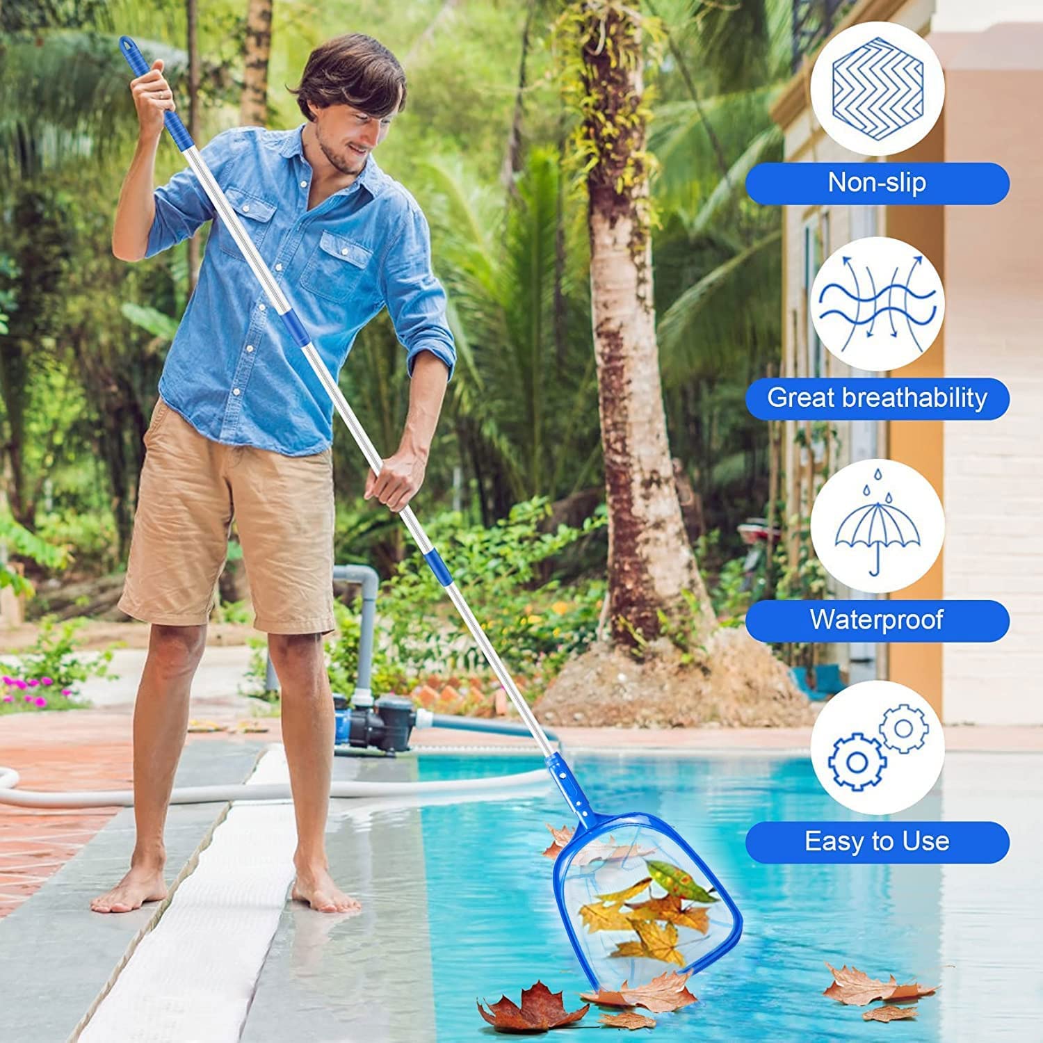 Pool Kescher mit Teleskopstange, Poolreinigung Pool Skimmer Reinigungsset Laubkescher Feinmaschig Poolkescher Netz, Pool Reiniger mit Teleskopische Pole für Reinigung Schwimmbad Whirlpool Spa Aquarium