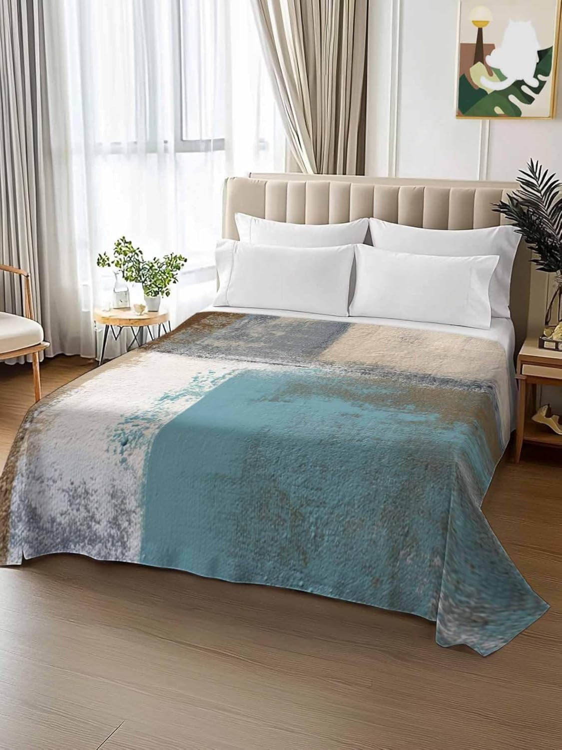 Top Sheet Full Bedding Flat Sheet Only, Brown Blue Mottled Texture Microfiber Bed Sheets Soft Breathable Bedding Flat Sheets, Abstract Oil Painting Art Hotel Luxury Top Sheets