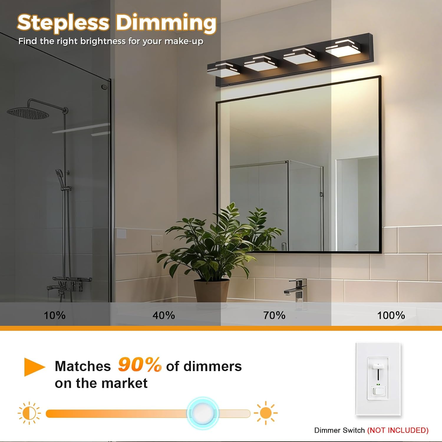 4-Light 5CCT Modern Bathroom Vanity Light Fixtures, 30-Inch 350° Rotatable LED Vanity Lights Over Mirror, Dimmable Matte Black Wall Sconce with Frosted Acrylic Shade