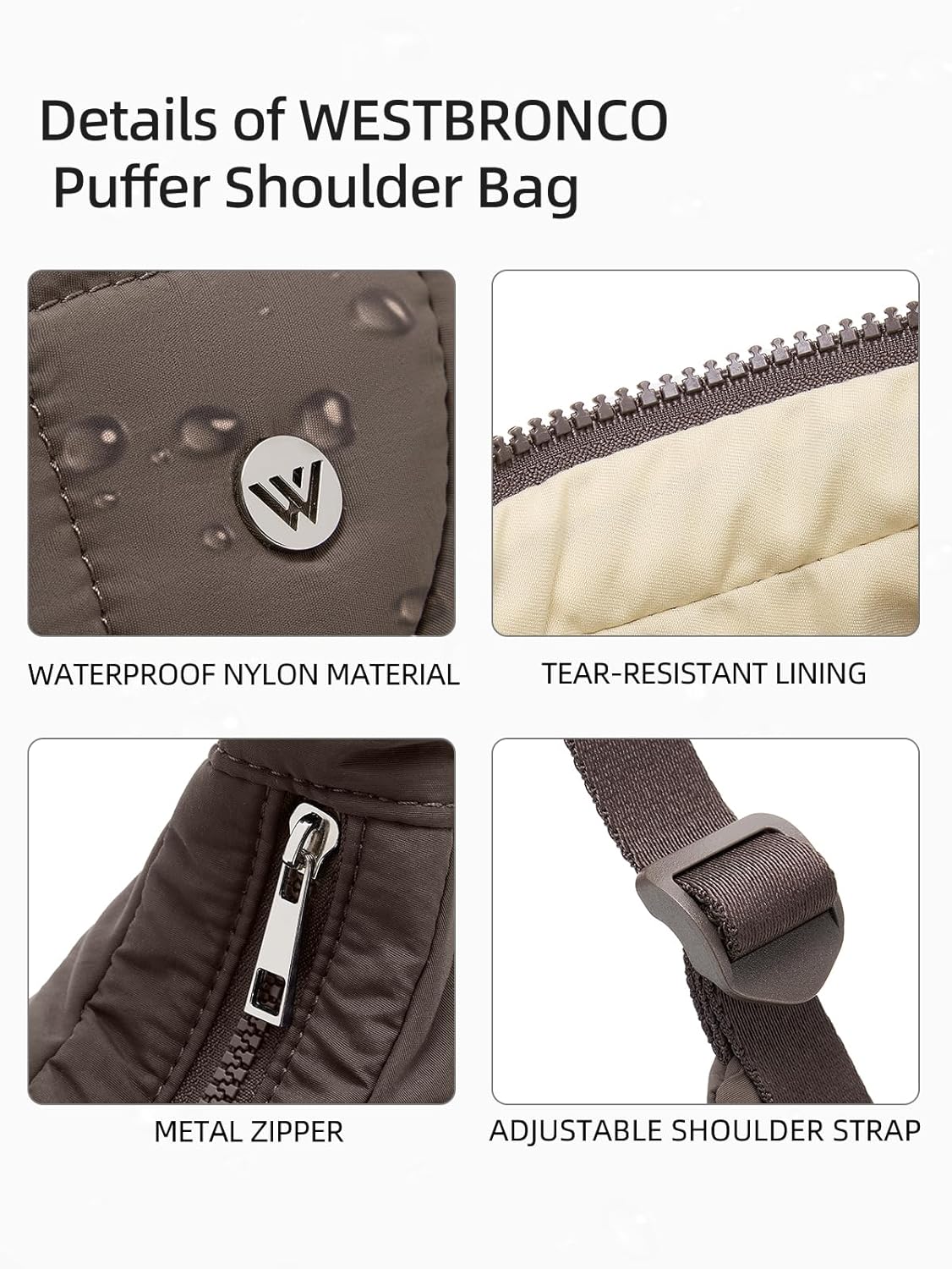 WESTBRONCO Small Puffer Crescent Shoulder Bag for Women, Nylon Quilted Shoulder Purses, Puffy Handbags with Adjustable Strap - Image 5