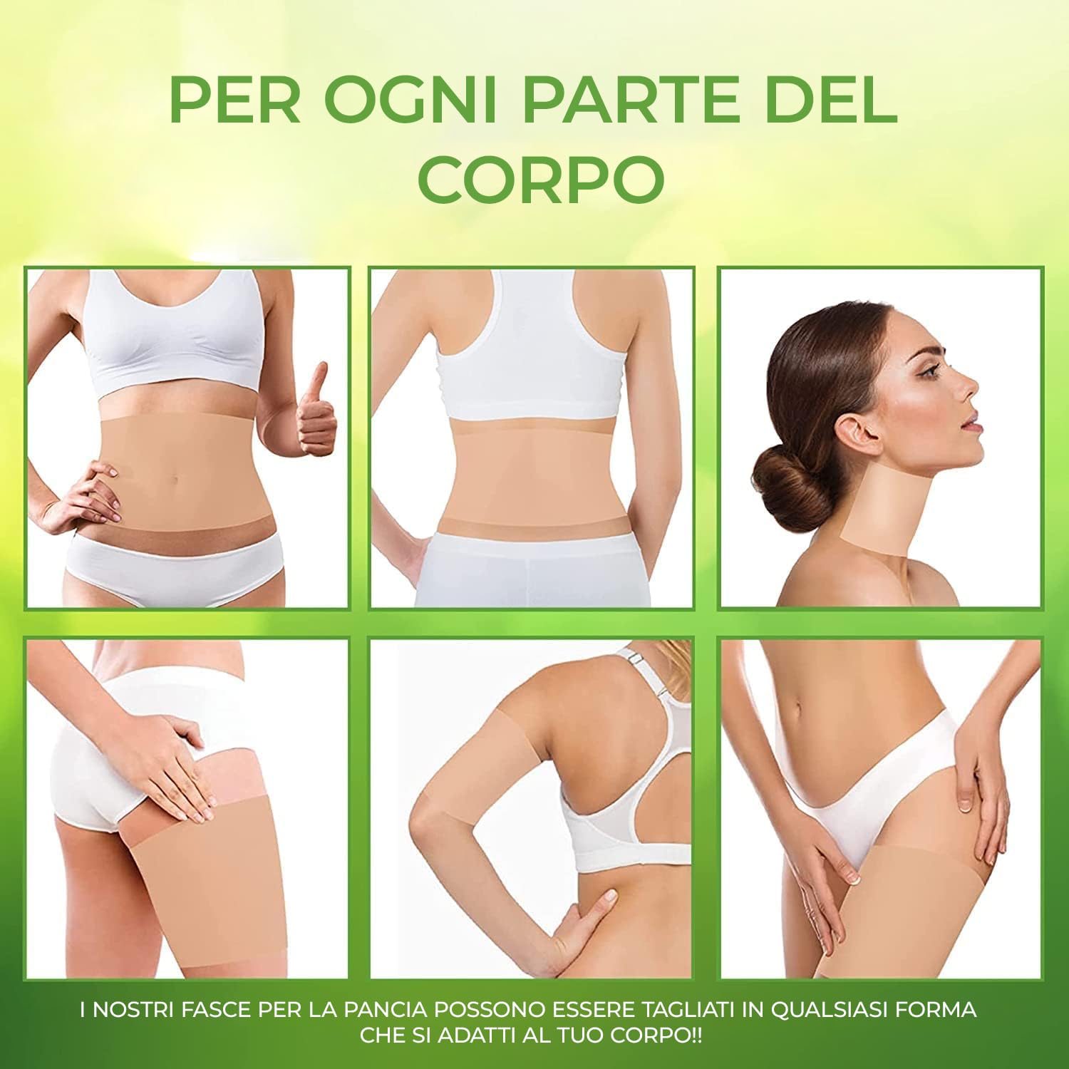 Impacco Corpo Cerotti Rassodante - Bendaggi al Tè Verde, Guaranà e Alghe | Bendaggi Anticellulite per Rassodare e Modellare Pancia, Vita, Gambe, Braccia e Stomaco (6 WRAPS)